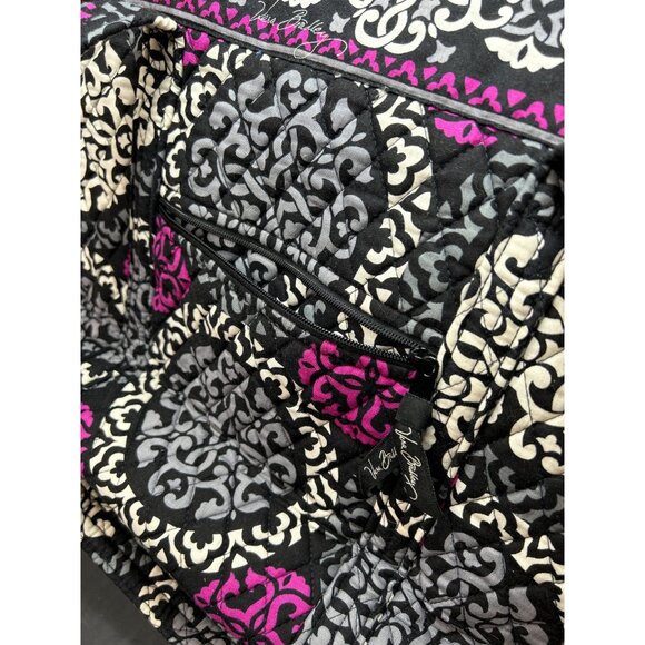 Vera Bradley Quilted Tote Bag Black Pink Gray Damask Pattern Large Shoulder Bag - Picture 5 of 11